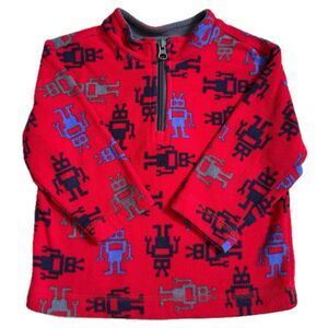 Hanna Andersson Half Zip Fleece Pullover Toddler 2T Robot Print Warm Cozy Jacket